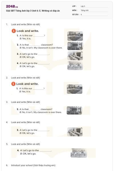Giải SBT Tiếng Anh lớp 3 Unit 6: E. Writing có đáp án