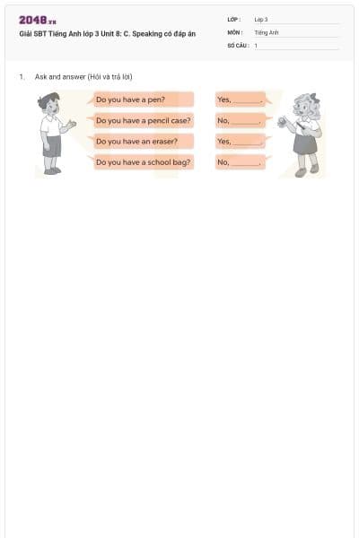 Giải SBT Tiếng Anh lớp 3 Unit 8: C. Speaking có đáp án