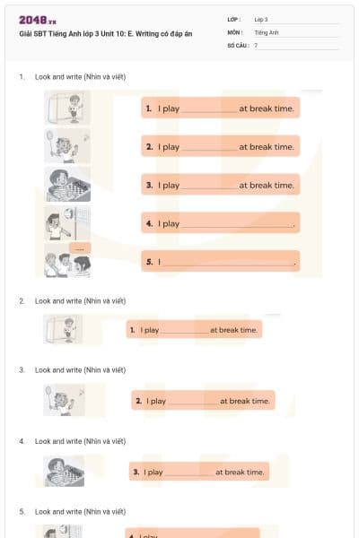 Giải SBT Tiếng Anh lớp 3 Unit 10: E. Writing có đáp án