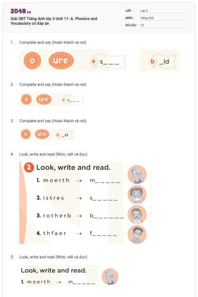 Giải SBT Tiếng Anh lớp 3 Unit 11: A. Phonics and Vocabulary có đáp án