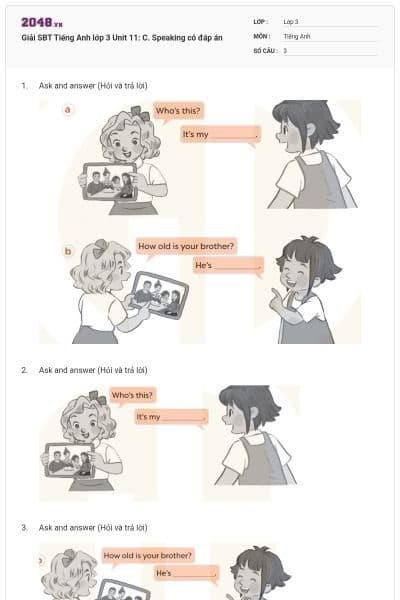 Giải SBT Tiếng Anh lớp 3 Unit 11: C. Speaking có đáp án