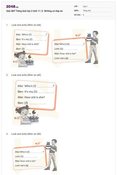 Giải SBT Tiếng Anh lớp 3 Unit 11: E. Writing có đáp án