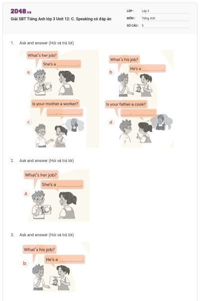 Giải SBT Tiếng Anh lớp 3 Unit 12: C. Speaking có đáp án