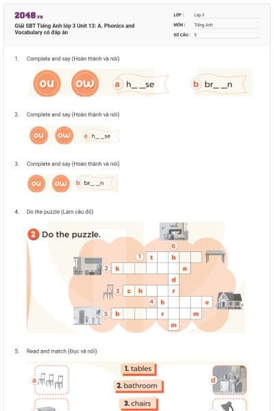 Giải SBT Tiếng Anh lớp 3 Unit 13: A. Phonics and Vocabulary có đáp án