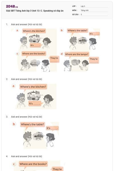 Giải SBT Tiếng Anh lớp 3 Unit 13: C. Speaking có đáp án