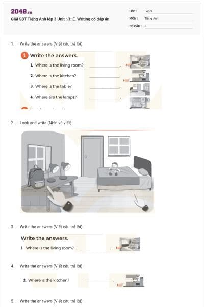 Giải SBT Tiếng Anh lớp 3 Unit 13: E. Writing có đáp án