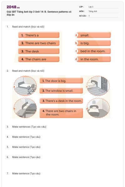 Giải SBT Tiếng Anh lớp 3 Unit 14: B. Sentence patterns có đáp án