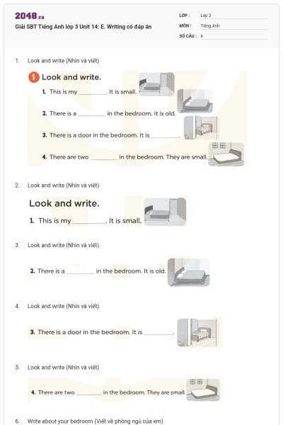Giải SBT Tiếng Anh lớp 3 Unit 14: E. Writing có đáp án