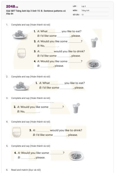 Giải SBT Tiếng Anh lớp 3 Unit 15: B. Sentence patterns có đáp án