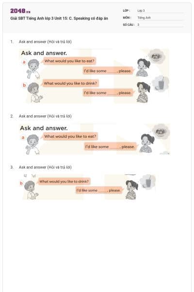 Giải SBT Tiếng Anh lớp 3 Unit 15: C. Speaking có đáp án