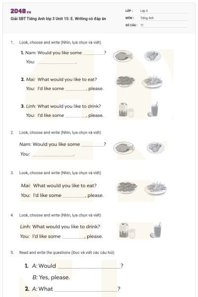 Giải SBT Tiếng Anh lớp 3 Unit 15: E. Writing có đáp án