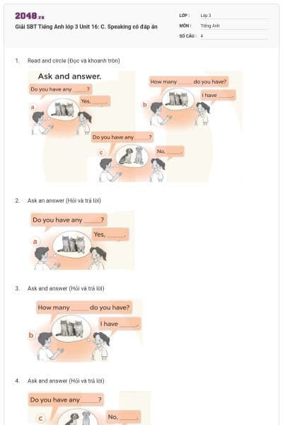 Giải SBT Tiếng Anh lớp 3 Unit 16: C. Speaking có đáp án