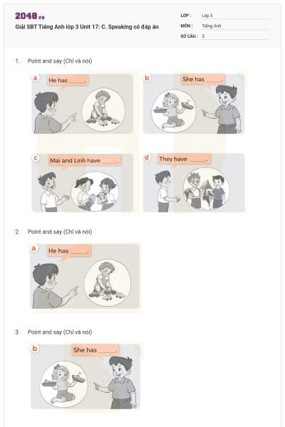 Giải SBT Tiếng Anh lớp 3 Unit 17: C. Speaking có đáp án