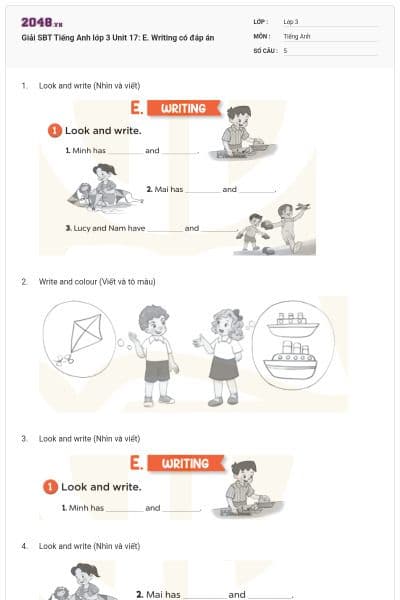 Giải SBT Tiếng Anh lớp 3 Unit 17: E. Writing có đáp án