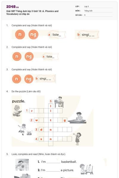 Giải SBT Tiếng Anh lớp 3 Unit 18: A. Phonics and Vocabulary có đáp án