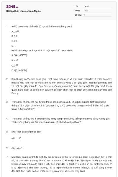 Bài tập Cuối chương 5 có đáp án