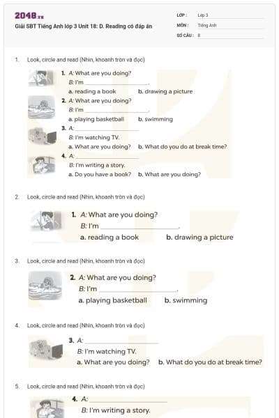 Giải SBT Tiếng Anh lớp 3 Unit 18: D. Reading có đáp án