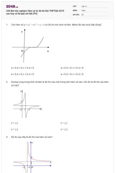 220 Bài trắc nghiệm Hàm số từ đề thi thử THPTQG 2019 cực hay có lời giải chi tiết (P4)