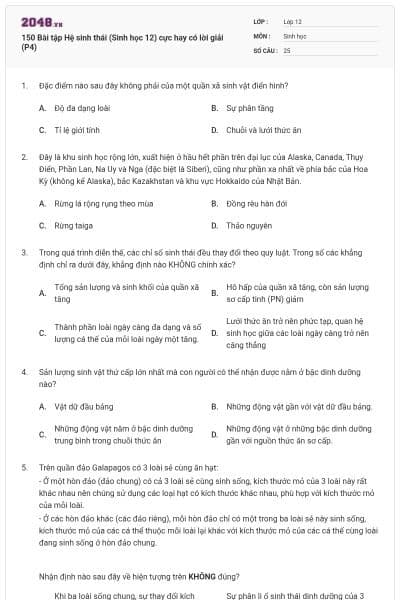 150 Bài tập Hệ sinh thái (Sinh học 12) cực hay có lời giải (P4)