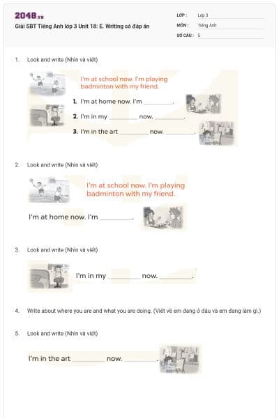 Giải SBT Tiếng Anh lớp 3 Unit 18: E. Writing có đáp án