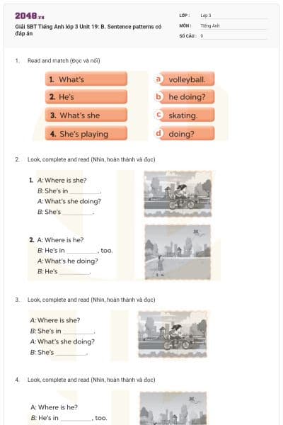 Giải SBT Tiếng Anh lớp 3 Unit 19: B. Sentence patterns có đáp án