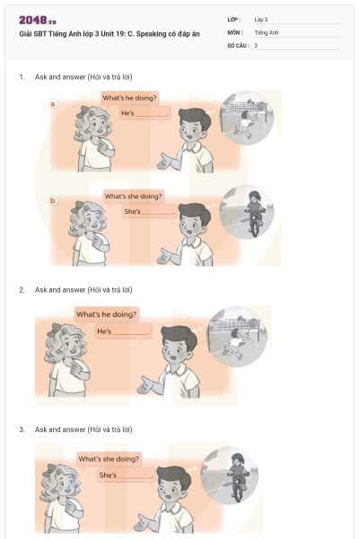 Giải SBT Tiếng Anh lớp 3 Unit 19: C. Speaking có đáp án