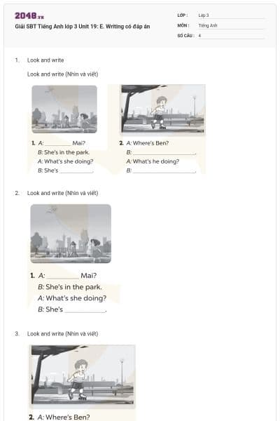 Giải SBT Tiếng Anh lớp 3 Unit 19: E. Writing có đáp án