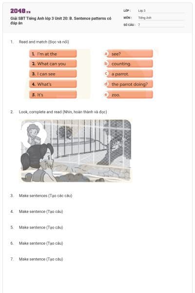 Giải SBT Tiếng Anh lớp 3 Unit 20: B. Sentence patterns có đáp án