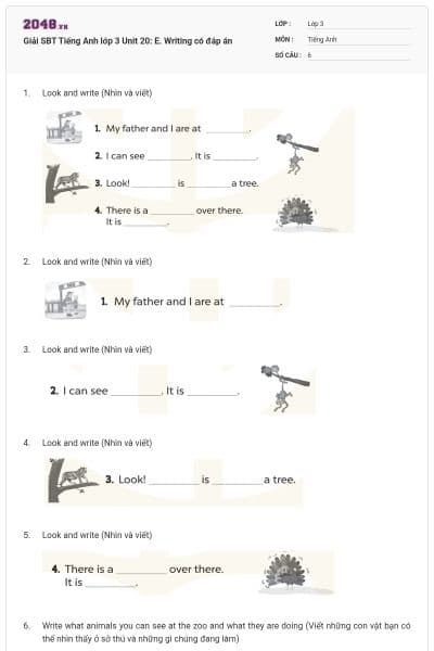 Giải SBT Tiếng Anh lớp 3 Unit 20: E. Writing có đáp án