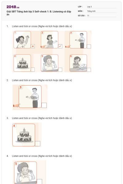 Giải SBT Tiếng Anh lớp 3 Self-check 1: B. Listening có đáp án