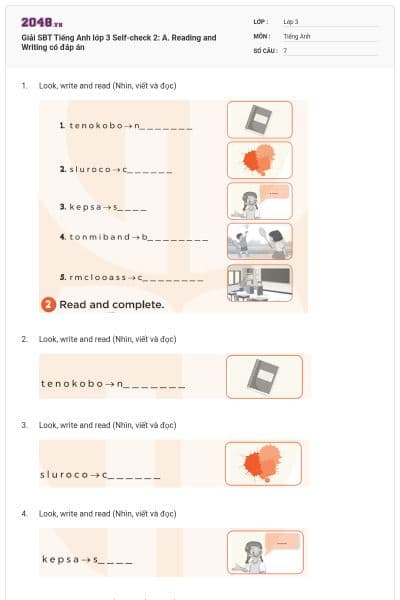Giải SBT Tiếng Anh lớp 3 Self-check 2: A. Reading and Writing có đáp án