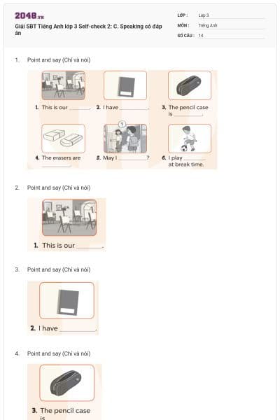 Giải SBT Tiếng Anh lớp 3 Self-check 2: C. Speaking có đáp án