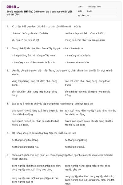 Bộ đề luyện thi THPTQG 2019 môn Địa lí cực hay có lời giải chi tiết (P9)