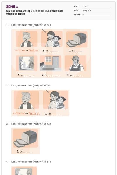 Giải SBT Tiếng Anh lớp 3 Self-check 3: A. Reading and Writing có đáp án