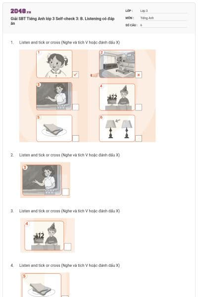 Giải SBT Tiếng Anh lớp 3 Self-check 3: B. Listening có đáp án