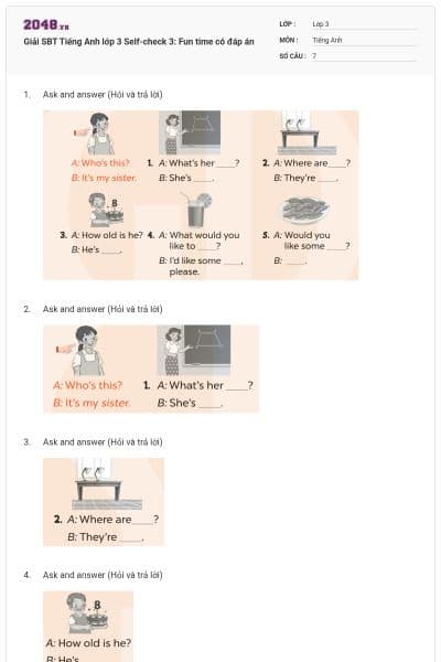 Giải SBT Tiếng Anh lớp 3 Self-check 3: Fun time có đáp án