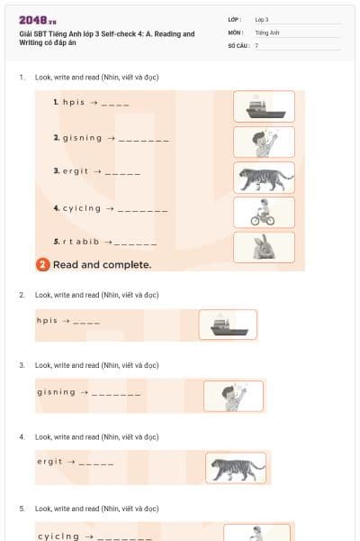 Giải SBT Tiếng Anh lớp 3 Self-check 4: A. Reading and Writing có đáp án