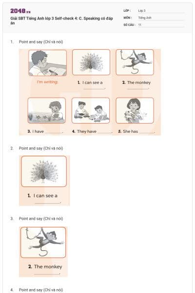 Giải SBT Tiếng Anh lớp 3 Self-check 4: C. Speaking có đáp án