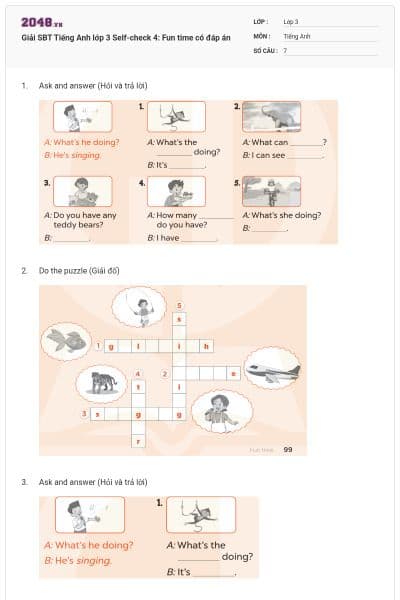 Giải SBT Tiếng Anh lớp 3 Self-check 4: Fun time có đáp án