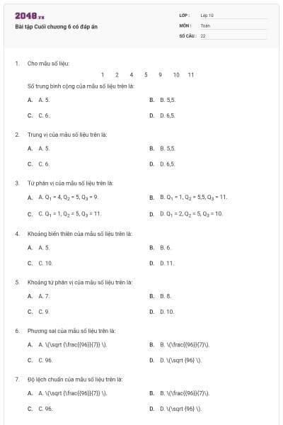Bài tập Cuối chương 6 có đáp án