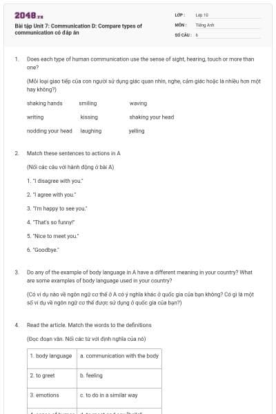 Bài tập Unit 7: Communication D: Compare types of communication có đáp án