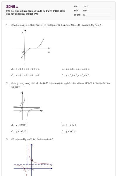 220 Bài trắc nghiệm Hàm số từ đề thi thử THPTQG 2019 cực hay có lời giải chi tiết (P4)