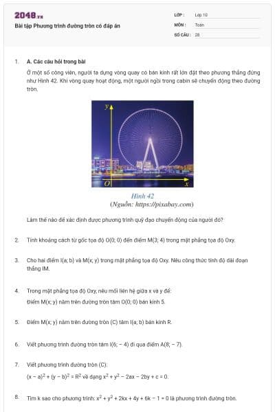 Bài tập Phương trình đường tròn có đáp án