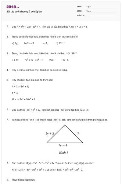 Bài tập cuối chương 7 có đáp án