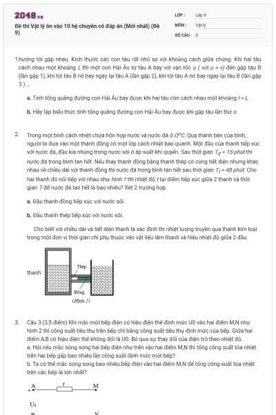 Đề thi Vật lý ôn vào 10 hệ chuyên có đáp án (Mới nhất) (Đề 9)