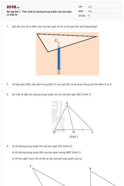 Bài tập Bài 7. Tính chất ba đường trung tuyến của tam giác có đáp án