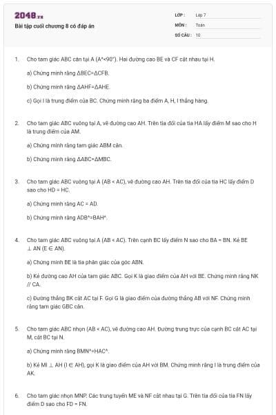 Bài tập cuối chương 8 có đáp án