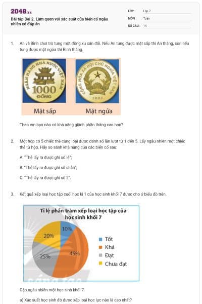 Bài tập Bài 2. Làm quen với xác suất của biến cố ngẫu nhiên có đáp án