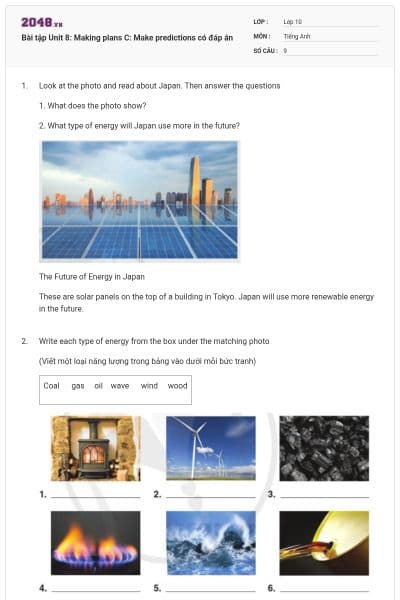 Bài tập Unit 8: Making plans C: Make predictions có đáp án