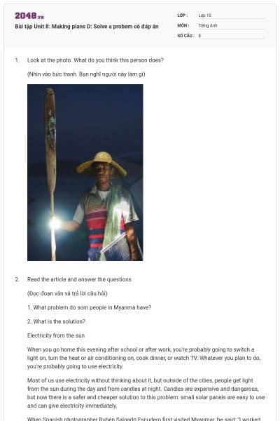 Bài tập Unit 8: Making plans D: Solve a probem có đáp án